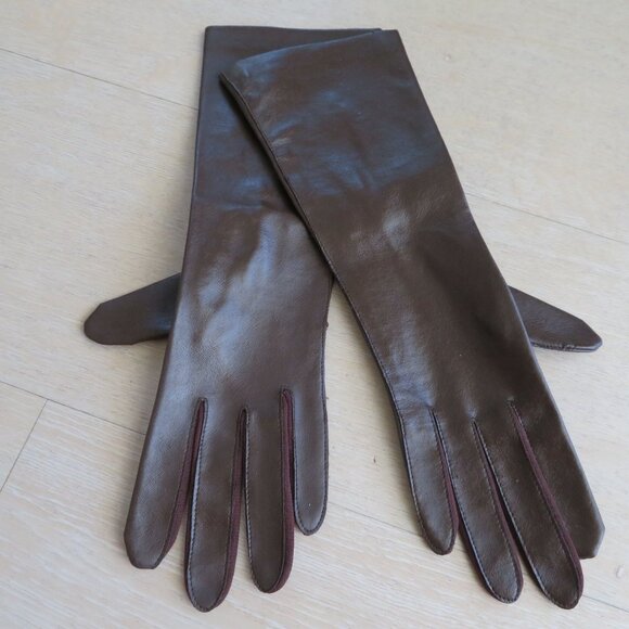 Vintage Mid-Arm Brown Gloves Ladies Small 100% Nylon Made in Japan NEW - Picture 3 of 9